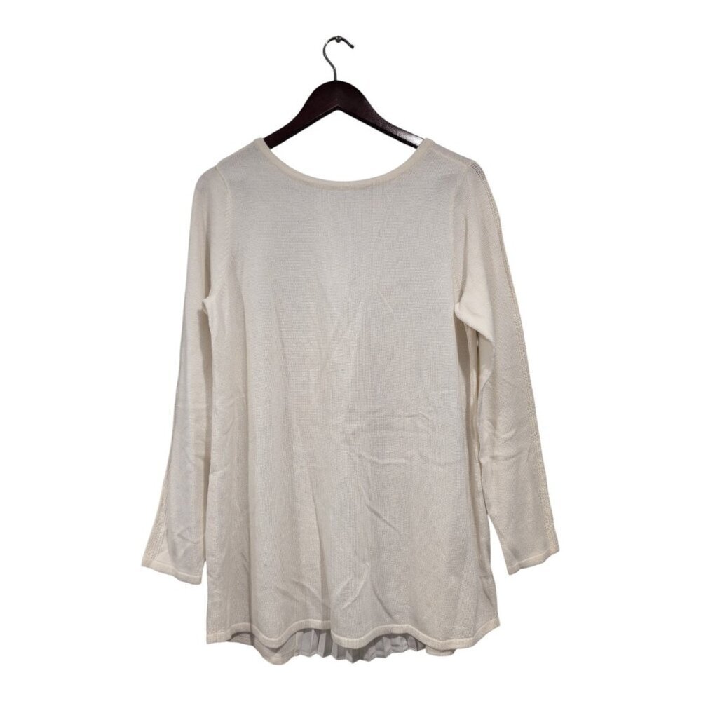 Soft Surroundings Tunic Sweater Womens Cream Wool Blend Pleated Tie Back Sz M